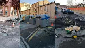 Vandalismo en Tudela: dos contenedores incendiados y graves daños en los vehículos cercanos aparcados