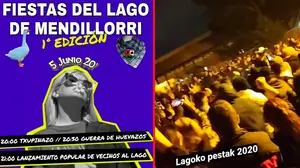 Unos 250 jóvenes celebran una fiesta en el lago de Mendillorri con cohetes y nulas medidas de seguridad sanitaria