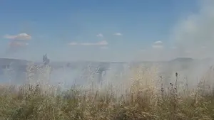 Un incendio forestal afecta a siete hectáreas y una cosechadora en la localidad de Mélida