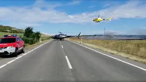 Llamas junto a la carretera: un incendio en un campo de Larraga obliga a cortar la NA-132