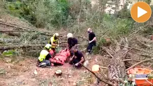 Dos helicópteros rescatan a un leñador de 44 años, herido al recibir el impacto de un árbol en Ituren