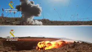 Explosión controlada por los GEDEX de Guardia Civil de un artefacto hallado en Navarra