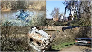 Milagro en Tudela: un coche se sale de madrugada de la carretera y cae a una acequia completamente volcado