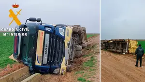 Un herido por el vuelco de un camión que circulaba por un camino sin asfaltar en Buñuel