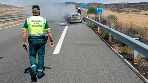 Arde por completo y de forma repentina un coche en la autovía de Pamplona a Estella