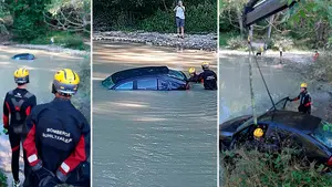 Rescatan un coche del r&iacute;o Ulzama: sus ocupantes sufrieron un accidente en Arre