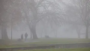 Pamplona desaparece bajo la niebla: las im&aacute;genes de una ciudad fantasma