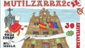 San Fermín 2022: la pancarta de la peña Mutilzarra que conmemora su 30 aniversario