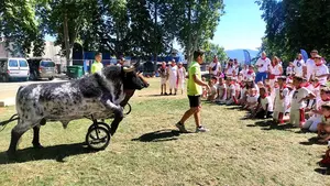 Unos toros con agua 'embisten' a los más pequeños en el descanso de la Comparsa