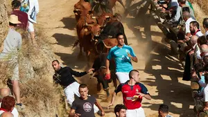 El espectáculo del Pilón en imágenes: las carreras más vistosas de los encierros de Falces