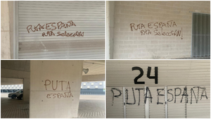 Los abertzales atacan con pintadas El Sadar tras confirmarse el partido de España