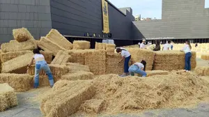 Varios centenares de fardos de paja inundan la plaza del Baluarte de Pamplona