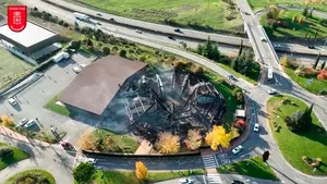 Los estragos del incendio en el Octógono de Gorraiz un día después a vista de dron