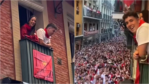 Encuentran a Quevedo en San Fermín: la calle Estafeta enloquece cuando mira a uno de los balcones