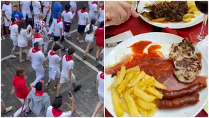 Un conocido futbolista se lo pasa en grande en San Fermín: encierro, churros y un pedazo de almuerzo