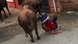 Escalofriante revolcón a un mozo en Sangüesa: la secuencia completa de la cogida