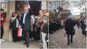 Pasillo de aplausos a un profesor de un colegio de Navarra que se jubila: "He sido muy feliz"