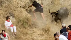 La mujer impasible del encierro del Pilón de Falces: su calma le salva de ser embestida
