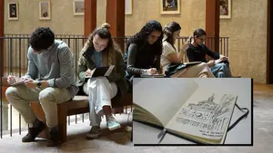 Los sorprendentes dibujos de edificios de Pamplona hechos por alumnos de la Universidad de Navarra