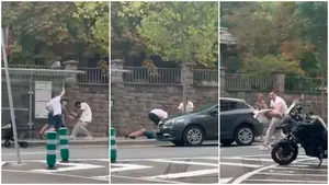 VÍDEO | Un joven roba con mucha violencia a un hombre en Tudela a plena luz del día y lo tira al suelo