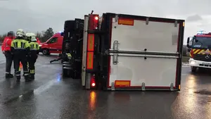 V&Iacute;DEO | Un cami&oacute;n vuelca en Tudela con decenas de gorrines que quedan amontonados en la carretera
