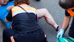 FOTOS | Primer encierro de Santa Ana en Tudela: emoci&oacute;n, velocidad y un joven herido por asta