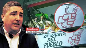 Un alcalde socialista de Navarra disfruta de las fiestas de su pueblo bailando sobre un logo del PSOE con billetes