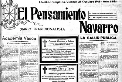 Portada del Pensamiento Navarro del 25 de octubre de 1918.