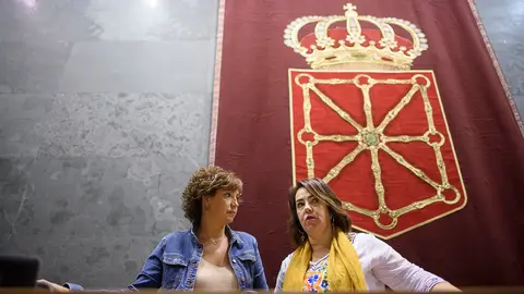 Ainhoa Unzu, del PSN habla con Ainhoa Aznárez, presidenta del Parlamento. PABLO LASAOSA