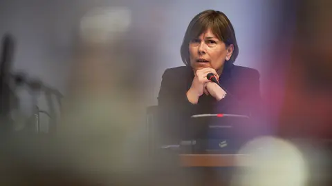 Uxue Barkos, presidenta del Gobierno de Navarra, comparece en el Parlamento de Navarra. PABLO LASAOSA 6