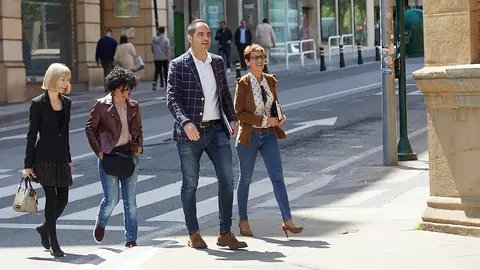 Reunión entre PSN y Podemos en el marco de la ronda de contactos de la candidata socialista a la Presidencia del Gobierno de Navarra, María Chivite. IÑIGO ALZUGARAY