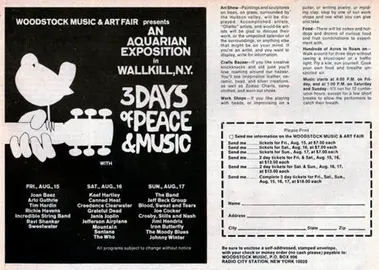 Anuncio en prensa para la venta de entradas por correo. Wallkill fue su primera opción