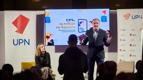 Acto 'UPN, tu reflejo en Navarra', con motivo de la celebración del Día Internacional de la Mujer y para dar a conocer las propuestas del partido en materia de igualdad, con la presencia de Javier Esparza y Cristina Ibarrola. IÑIGO ALZUGARAY