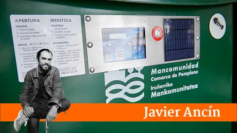 El presidente de la Mancomunidad de la Comarca de Pamplona, David Campión, informa sobre el despliegue en la Comarca de Pamplona del sistema de apertura electrónica de contenedores para materia orgánica y para la fracción 'resto'. PABLO LASAOSA