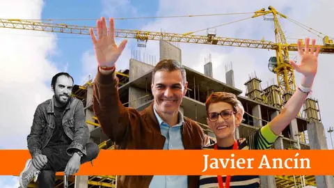 Pedro Sánchez y María Chivite sobreimpresionados sobre la imagen de un edificio en construcción. ARCHIVO