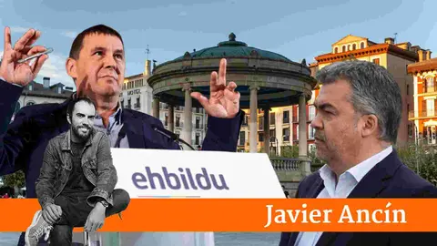 Fotomontaje de Otegui y Cerdán sobre una imagen de la Plaza del Castillo.