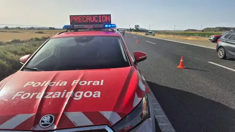 La Polic&iacute;a Foral regula el tr&aacute;fico en el lugar del accidente. POLIC&Iacute;A FORAL