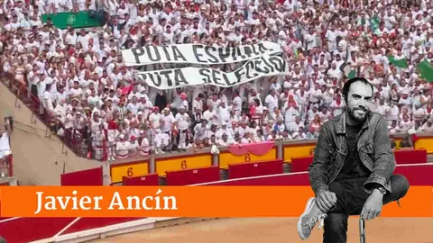 Pancartas contra Espa&ntilde;a de las Pe&ntilde;as de Pamplona.