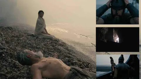 Ulises acompa&ntilde;ado de Atenea, interpretados por Matt Damon y Zendaya en la nueva pel&iacute;cula de Christopher Nolan, La Odisea