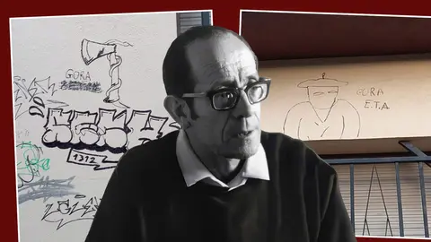 Jes&uacute;s Ulayar sobre la imagen de las pintadas que han aparecido cerca de su casa y de don de cay&oacute; asesinado a manos de ETA.