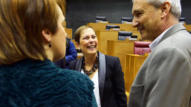 Uxue Barkos, hoy en el pleno del Parlamento.