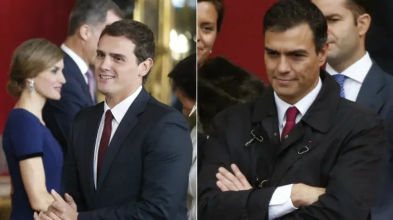 Albert Rivera y Pedro Sánchez en las celebraciones del 12O. EFE.