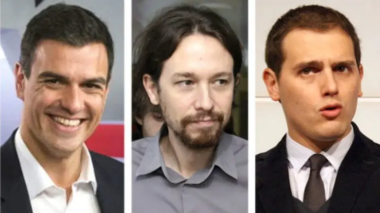 Pedro Sánchez, Pablo Iglesias y Albert Ribera. EFE.