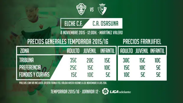 Precios de las localidades para ver el Elche - Osasuna. Foto web Elche.