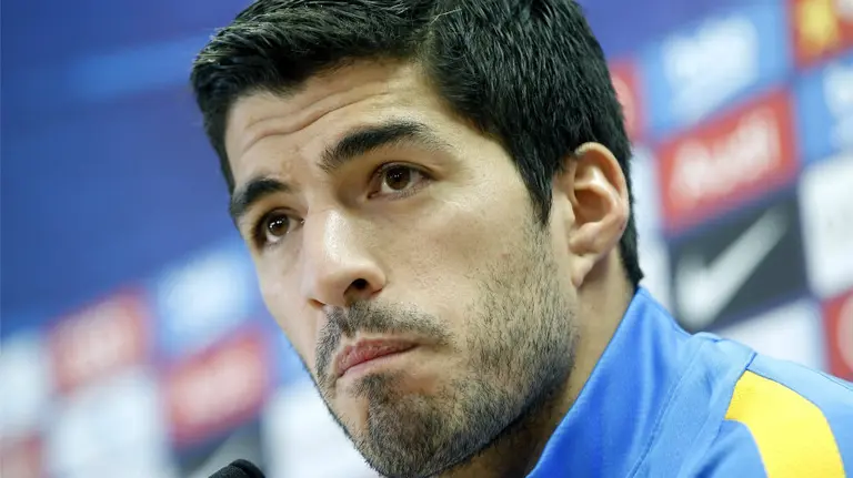 El delantero Luis Suárez (FC Barcelona) en rueda de prensa. Efe.