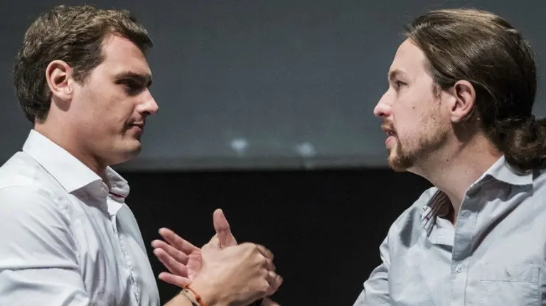 Albert Rivera y Pablo Iglesias en el debate de la Universidad Carlos III. EFE, Emilio Naranjo.
