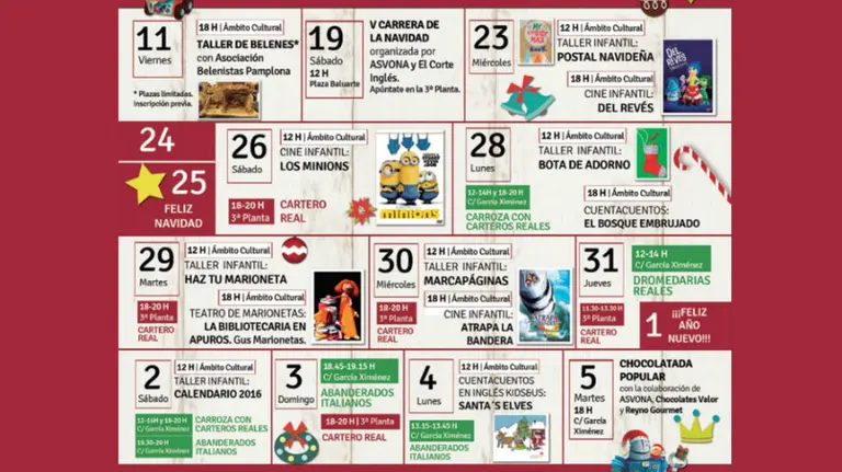 Calendario de las actividades para Navidad de El Corte Inglés.