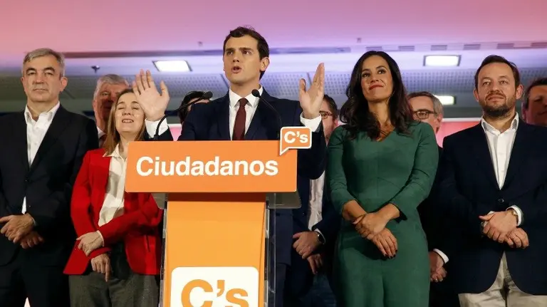 Albert Rivera comparece en la noche electoral. BALLESTEROS.EFE