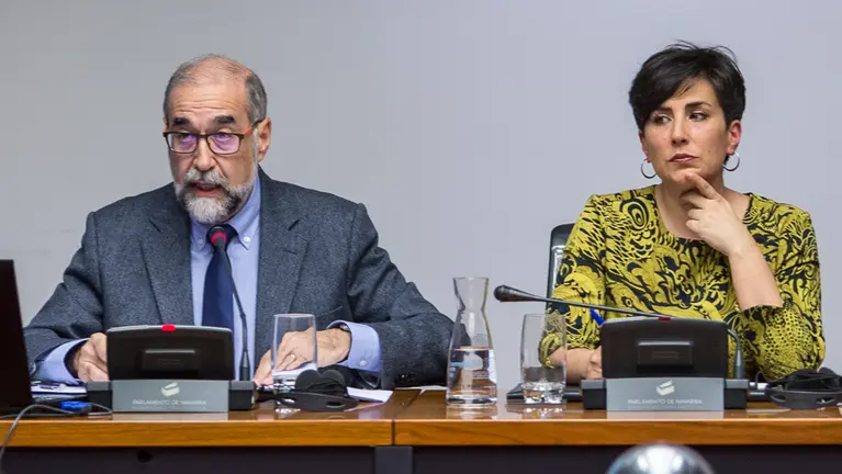 El consejero de Salud, Fernando Domínguez, comparece en comisión parlamentaria para explicar la decisión de desplazar a la red pública al personal de la Universidad de Navarr (11)