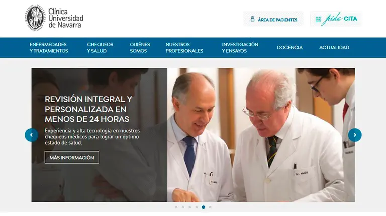 Homepage de la web de la Clínica Universidad de Navarra.